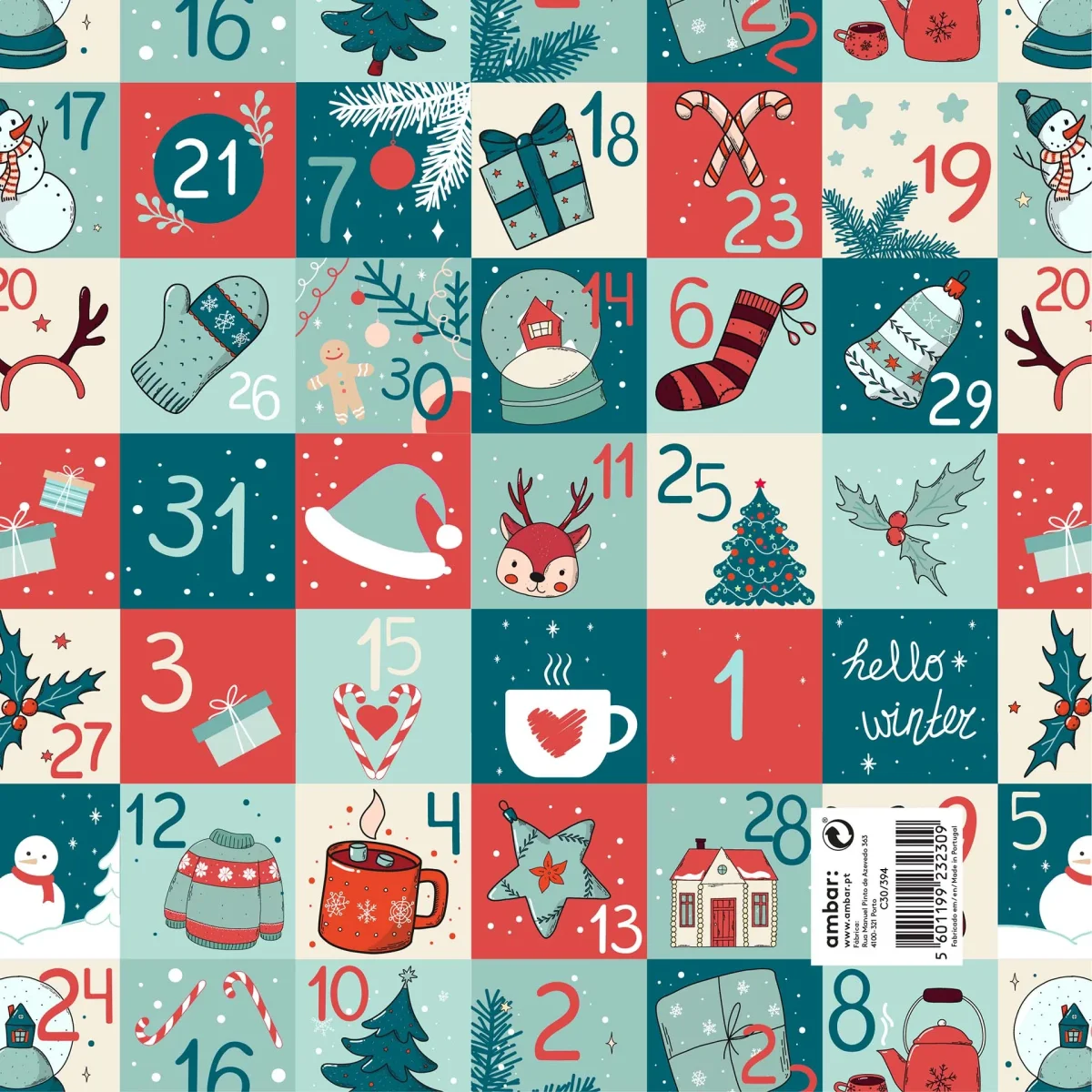 Resma de 25 Folhas de Papel Natal Xmas Calendar C30/394