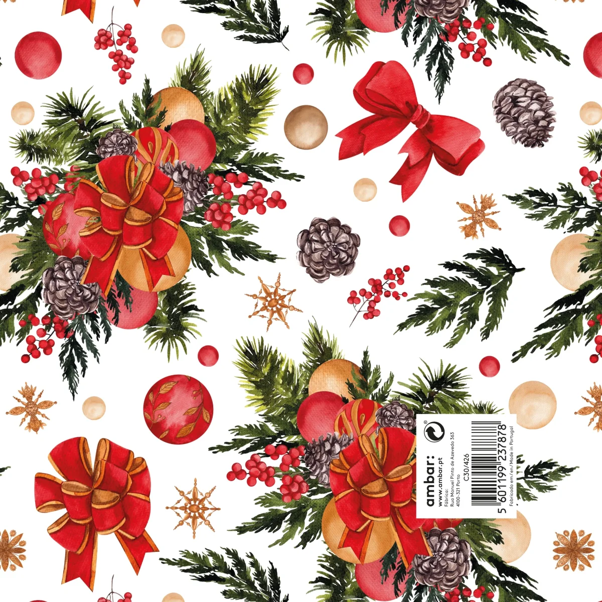 Resma de 25 Folhas de Papel Natal Classic Red Ribbon C30/426